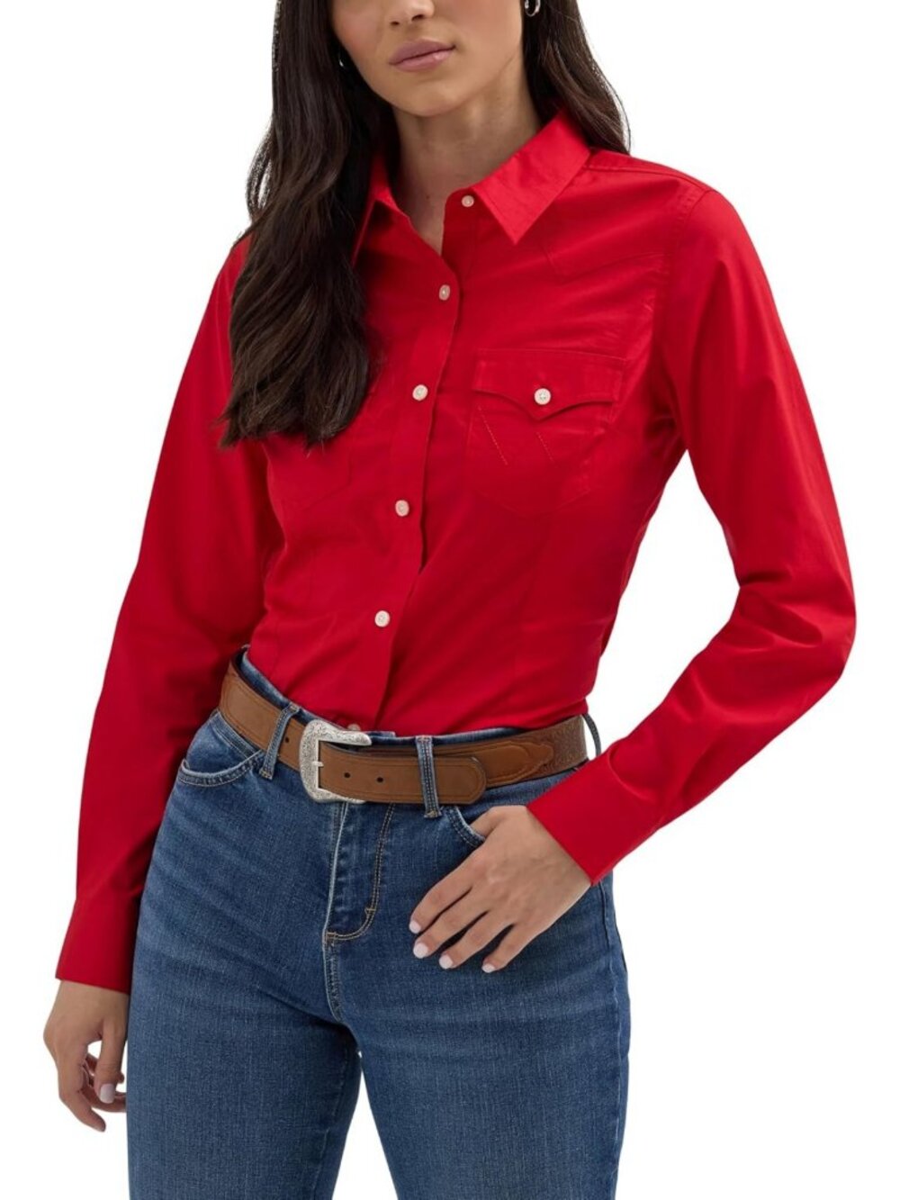 Retro Long Sleeve Western Shirt in Cool Blue - Women's Casual Top, Stylish Fit